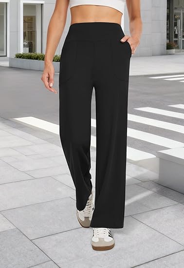 Wide Leg Pants Woman High Waist Yoga Pants with Pockets Loose Stretch Dress Work Sweatpants Casual Lounge