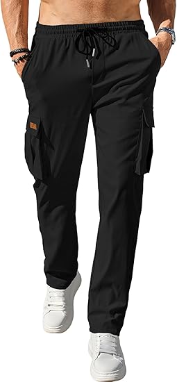 Men's Casual Cargo Pants Workout Joggers Stretch Sweatpants Hiking Drawstring Tactical Pants with Multi Pockets