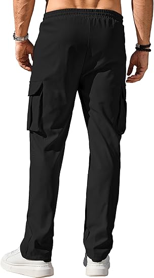 Men's Casual Cargo Pants Workout Joggers Stretch Sweatpants Hiking Drawstring Tactical Pants with Multi Pockets